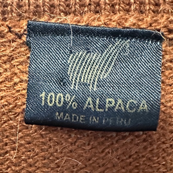Vintage Arte Inka-Berfass 100% Alpaca Brown Yellow Aztec Geo Cardigan Sweater L - Picture 3 of 4